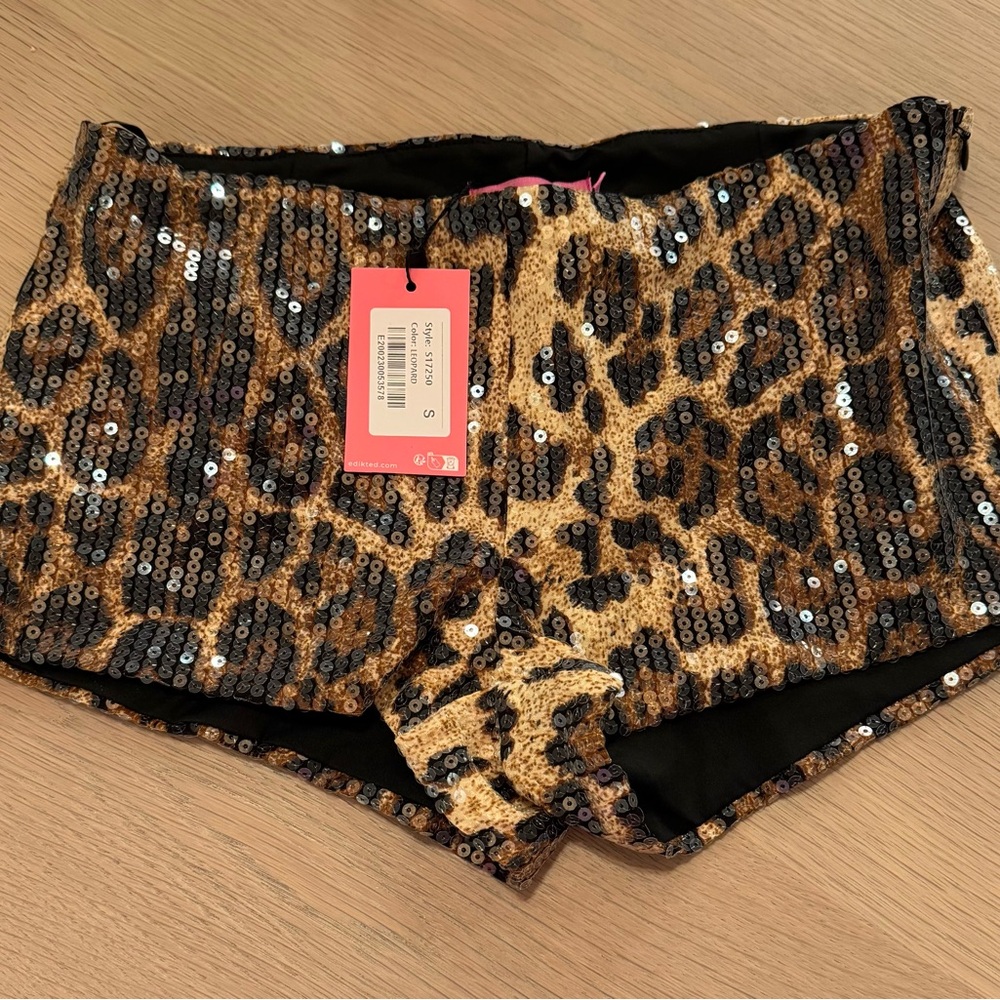 Edikted Leopard Print Sequin Micro Shorts